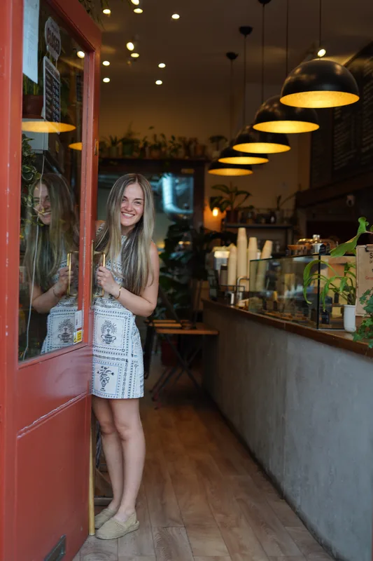 A warm welcome at the red Coffee Matters doorway