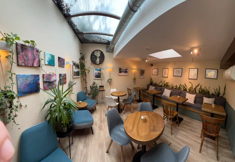 Panoramic view of the full cafe space